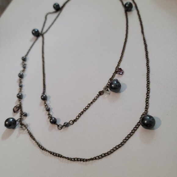 Vintage Genuine Flapper Faux Black Grey Pearls Stations and Crystal Iridescent - Picture 1 of 10